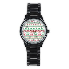 Scandinavian-nordic-christmas-seamless-pattern-vector Stainless Steel Round Watch by nateshop