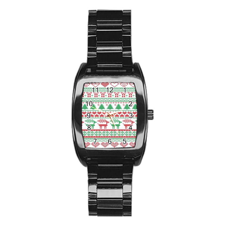 Scandinavian-nordic-christmas-seamless-pattern-vector Stainless Steel Barrel Watch