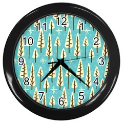 Vector-white-cartoon-trees-pattern Wall Clock (black) by nateshop