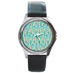 Vector-white-cartoon-trees-pattern Round Metal Watch Front