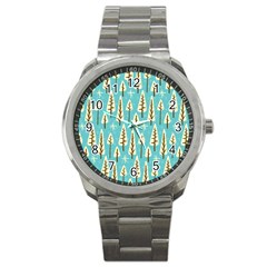 Vector-white-cartoon-trees-pattern Sport Metal Watch by nateshop