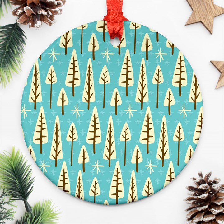 Vector-white-cartoon-trees-pattern Round Ornament (Two Sides)