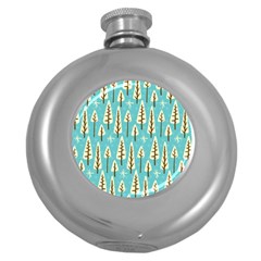 Vector-white-cartoon-trees-pattern Round Hip Flask (5 Oz) by nateshop