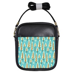 Vector-white-cartoon-trees-pattern Girls Sling Bag by nateshop