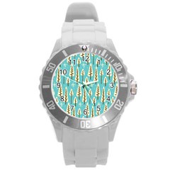 Vector-white-cartoon-trees-pattern Round Plastic Sport Watch (l) by nateshop