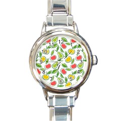 Fruit Fruits Food Illustration Background Pattern Round Italian Charm Watch by Ravend