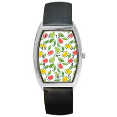 Fruit Fruits Food Illustration Background Pattern Barrel Style Metal Watch by Ravend