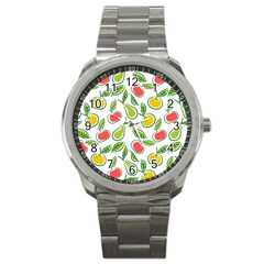 Fruit Fruits Food Illustration Background Pattern Sport Metal Watch by Ravend