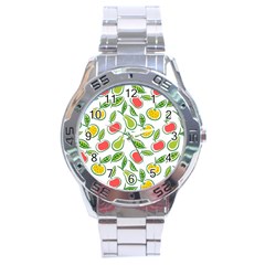 Fruit Fruits Food Illustration Background Pattern Stainless Steel Analogue Watch by Ravend