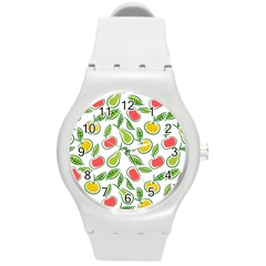 Fruit Fruits Food Illustration Background Pattern Round Plastic Sport Watch (m) by Ravend