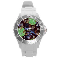 Pyramid Sphere Colorful Background Round Plastic Sport Watch (l) by Ravend