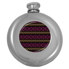 Background Flower Abstract Pattern Round Hip Flask (5 Oz) by Ravend