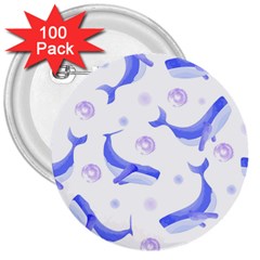 Whale Fish Sea Pattern Mammal Ocean 3  Buttons (100 Pack)  by Ravend