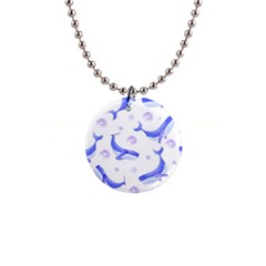 Whale Fish Sea Pattern Mammal Ocean 1  Button Necklace by Ravend