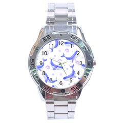 Whale Fish Sea Pattern Mammal Ocean Stainless Steel Analogue Watch by Ravend