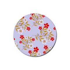 Nature Illustration Pattern Flower Floral Rubber Round Coaster (4 Pack) by Ravend