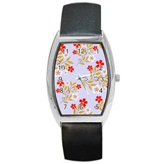 Nature Illustration Pattern Flower Floral Barrel Style Metal Watch by Ravend