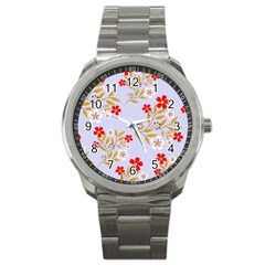 Nature Illustration Pattern Flower Floral Sport Metal Watch by Ravend