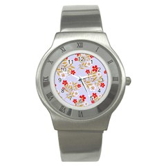 Nature Illustration Pattern Flower Floral Stainless Steel Watch by Ravend