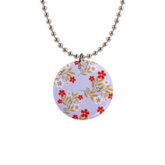 Nature Illustration Pattern Flower Floral 1  Button Necklace by Ravend