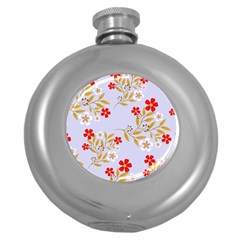 Nature Illustration Pattern Flower Floral Round Hip Flask (5 Oz) by Ravend