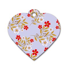 Nature Illustration Pattern Flower Floral Dog Tag Heart (one Side) by Ravend