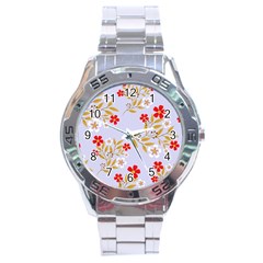 Nature Illustration Pattern Flower Floral Stainless Steel Analogue Watch by Ravend