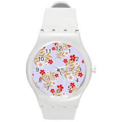 Nature Illustration Pattern Flower Floral Round Plastic Sport Watch (m) by Ravend