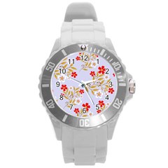 Nature Illustration Pattern Flower Floral Round Plastic Sport Watch (l) by Ravend