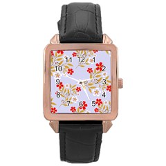 Nature Illustration Pattern Flower Floral Rose Gold Leather Watch  by Ravend