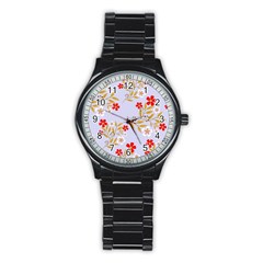 Nature Illustration Pattern Flower Floral Stainless Steel Round Watch by Ravend