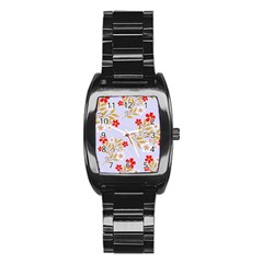 Nature Illustration Pattern Flower Floral Stainless Steel Barrel Watch by Ravend