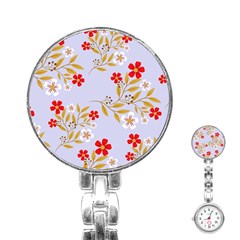 Nature Illustration Pattern Flower Floral Stainless Steel Nurses Watch by Ravend