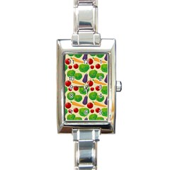 Food Illustration Pattern Texture Rectangle Italian Charm Watch by Ravend