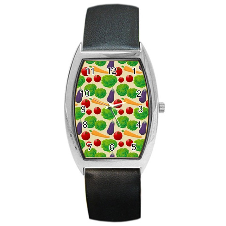 Food Illustration Pattern Texture Barrel Style Metal Watch