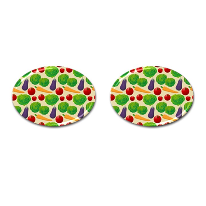 Food Illustration Pattern Texture Cufflinks (Oval)