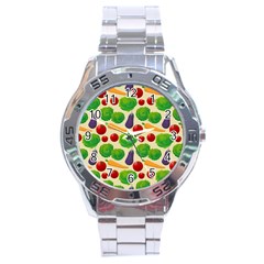 Food Illustration Pattern Texture Stainless Steel Analogue Watch by Ravend