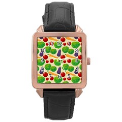 Food Illustration Pattern Texture Rose Gold Leather Watch  by Ravend