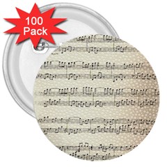 Music Beige Vintage Paper Background Design 3  Buttons (100 Pack)  by Ravend