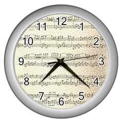 Music Beige Vintage Paper Background Design Wall Clock (silver) by Ravend