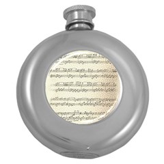 Music Beige Vintage Paper Background Design Round Hip Flask (5 Oz) by Ravend