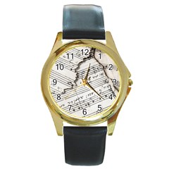 Music Notes Note Music Melody Sound Pattern Round Gold Metal Watch by Ravend