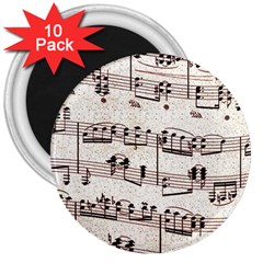 Vintage Beige Music Paper Background Design 3  Magnets (10 Pack)  by Ravend