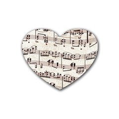 Vintage Beige Music Paper Background Design Rubber Heart Coaster (4 Pack) by Ravend