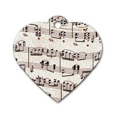 Vintage Beige Music Paper Background Design Dog Tag Heart (one Side) by Ravend