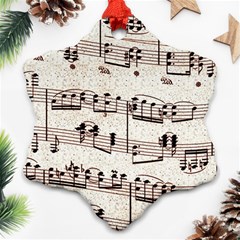 Vintage Beige Music Paper Background Design Snowflake Ornament (two Sides) by Ravend