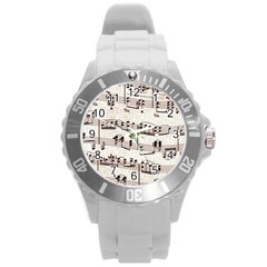 Vintage Beige Music Paper Background Design Round Plastic Sport Watch (l) by Ravend