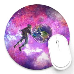 Astronaut Earth Space Planet Fantasy Round Mousepad by Ravend