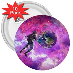 Astronaut Earth Space Planet Fantasy 3  Buttons (10 Pack)  by Ravend