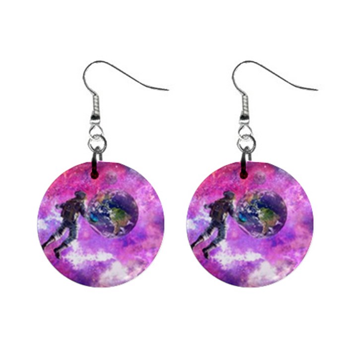 Astronaut Earth Space Planet Fantasy Mini Button Earrings